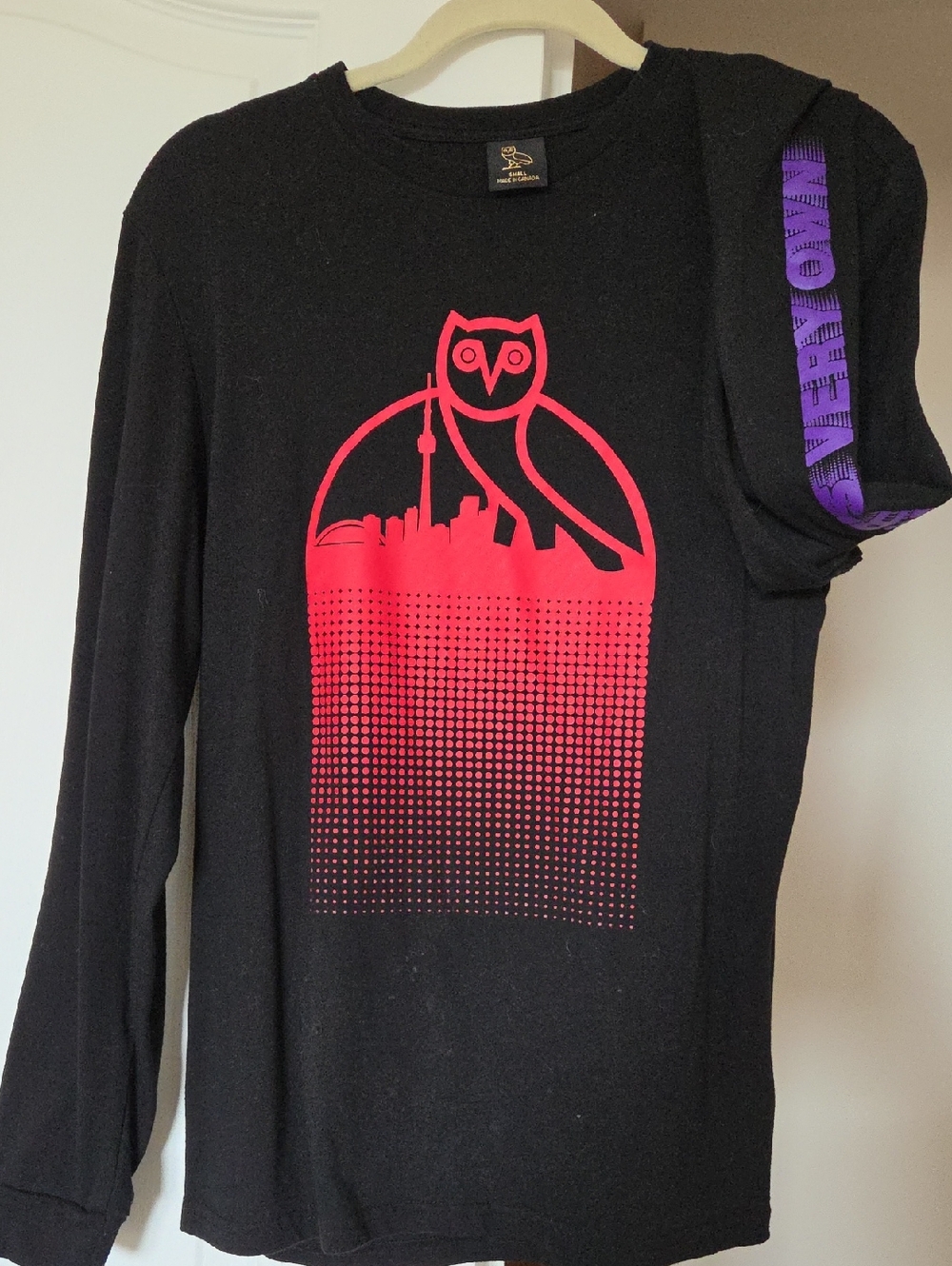 OVO Black Long Sleeve Tee with Red Owl Skyline Graphic